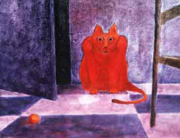 1973 chat rouge, the red cat. huile sur carton toilé. collection privée. Paris