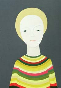 Diane Ducruet a la robe jaune, vers 1978, Bernay, huile sur bois