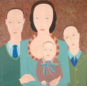 Femme avec trois enfants. Famille monoparentale. huile sur toile. 100x100 cm