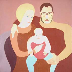 Sophie, diane et Michel Ducruet, "sainte famille", 1974, huile sur bois