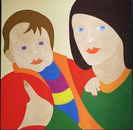 Sophie Ducruet et Diane Ducruet, Bernay, 1975 , huile sur bois, 100x100 cm